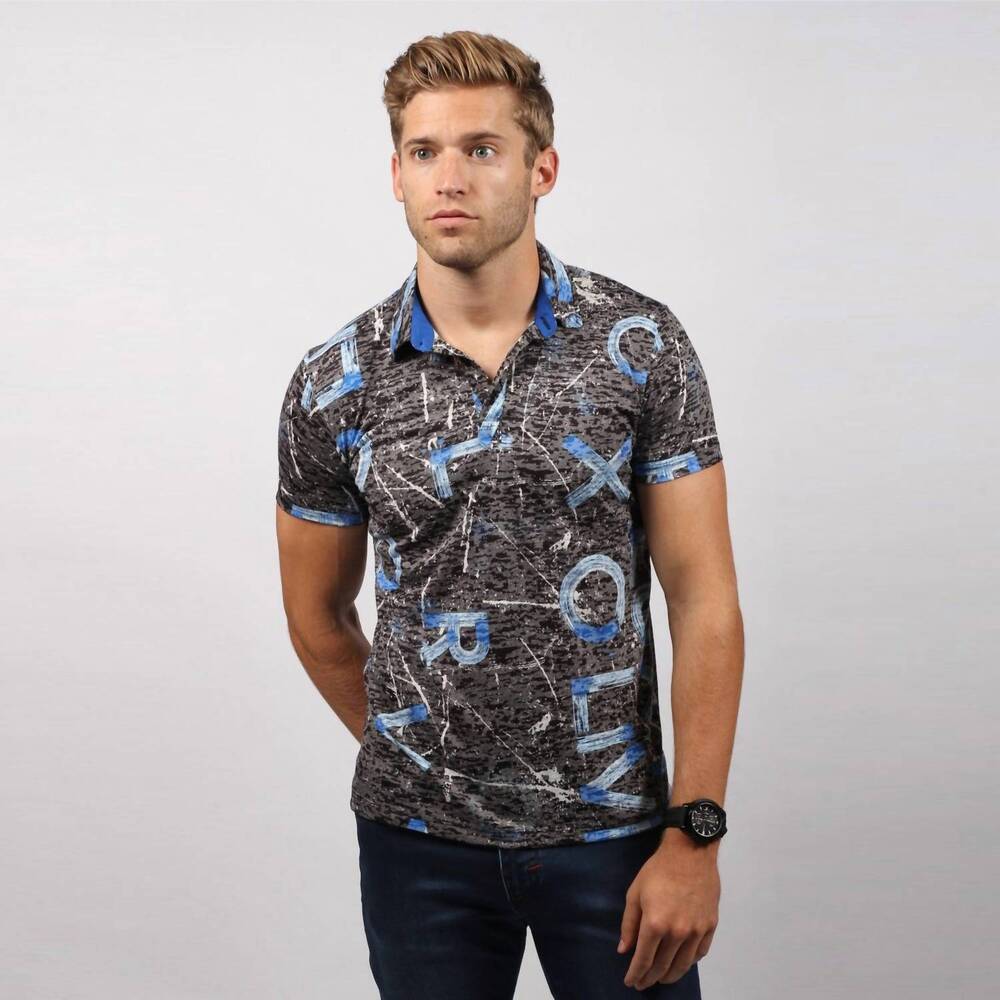 NEW EIGHT X letters print polo shirt in blue